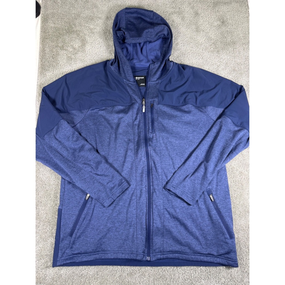Marmot Mens XXL Blue Heather Hybrid Full Zip Hooded Jacket SCC-649